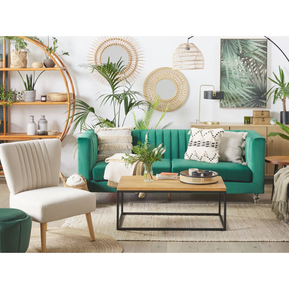 Sofa 3-osobowa welurowa zielona ARVIKA