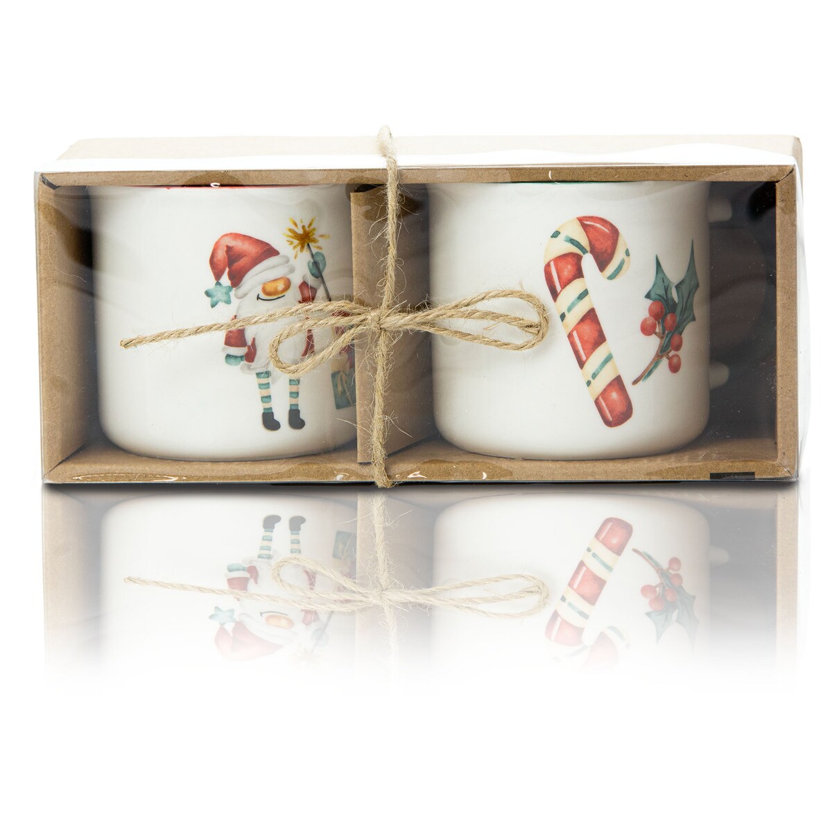 Kubek Świąteczny Ceramiczny Na Prezent 300 Ml Boże Narodzenie Mikołaj Lizak Zestaw 2 Szt