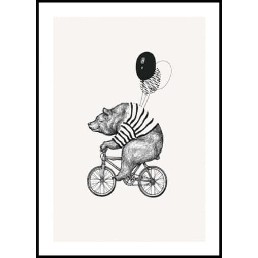 Poster Story, Plakat, Obraz - Miś z Balonami na Rowerze, wymiary 21 x 30 cm