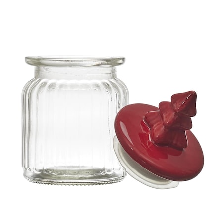 SŁOIK szklany Z POKRYWKĄ W KSZTAŁCIE CHOINKI czerwony