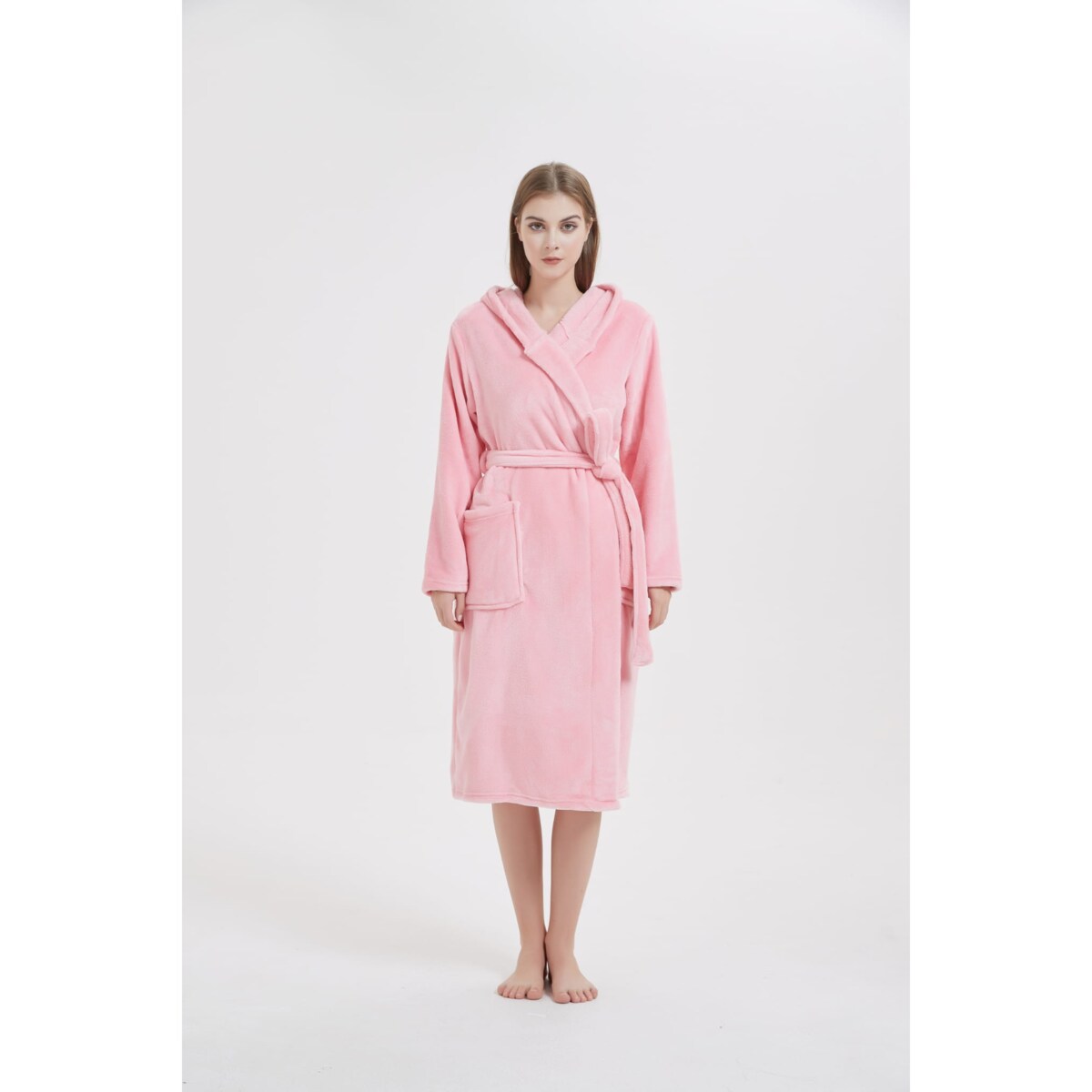 Duży Ciepły miękki Szlafrok Podomka L/XL Wiązany Kieszenie z Kapturem