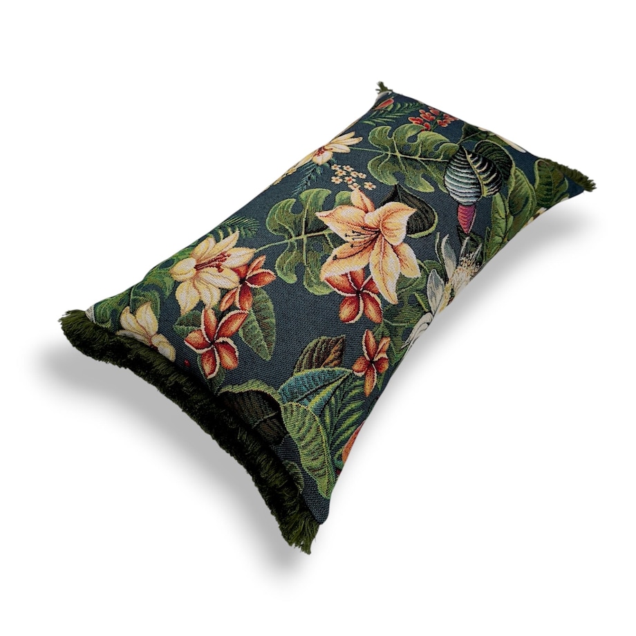 Zielona poduszka dekoracyjna w kwiaty lotosu 50x30