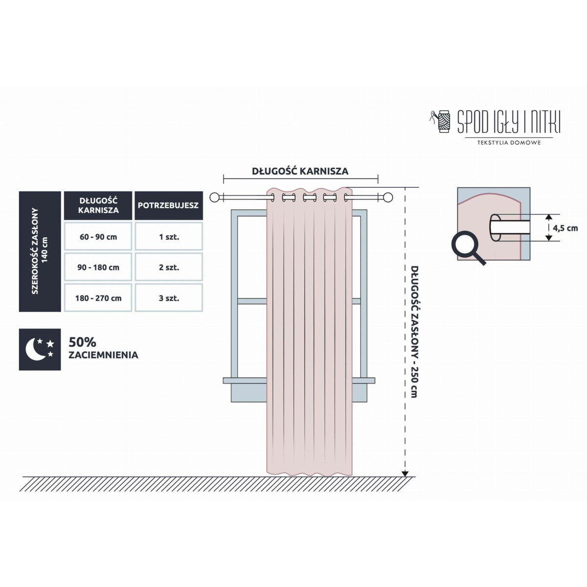 Biała Zasłona Gotowa 140 x 250 na Przelotkach matowa Dekoracyjna Zwiewna