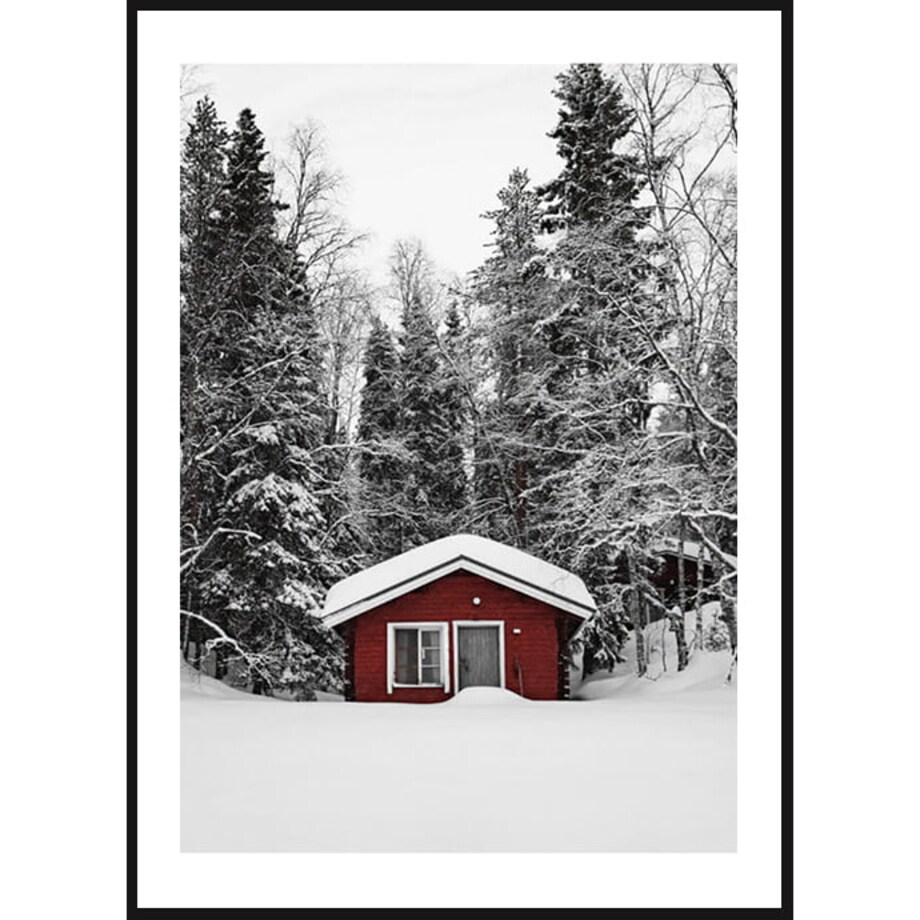 Poster Story, Plakat, Obraz - Czerwona Chatka w Lesie, wymiary 60 x 84 cm