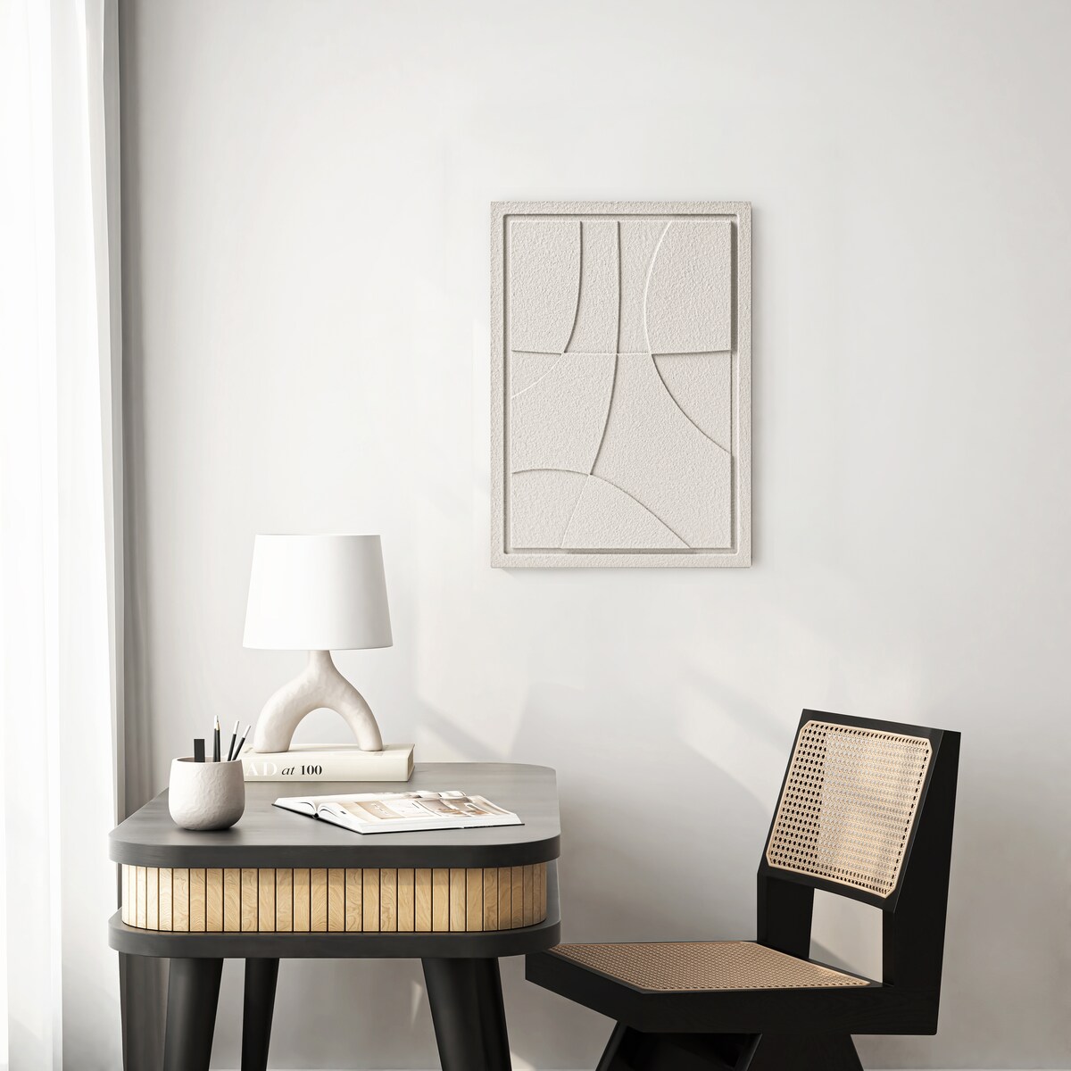 Obraz 3D 50x70cm Abstract III – Dekoracja Ścienna z Tynku Naturalnego, Natural Cream, Minimalistyczny Relief