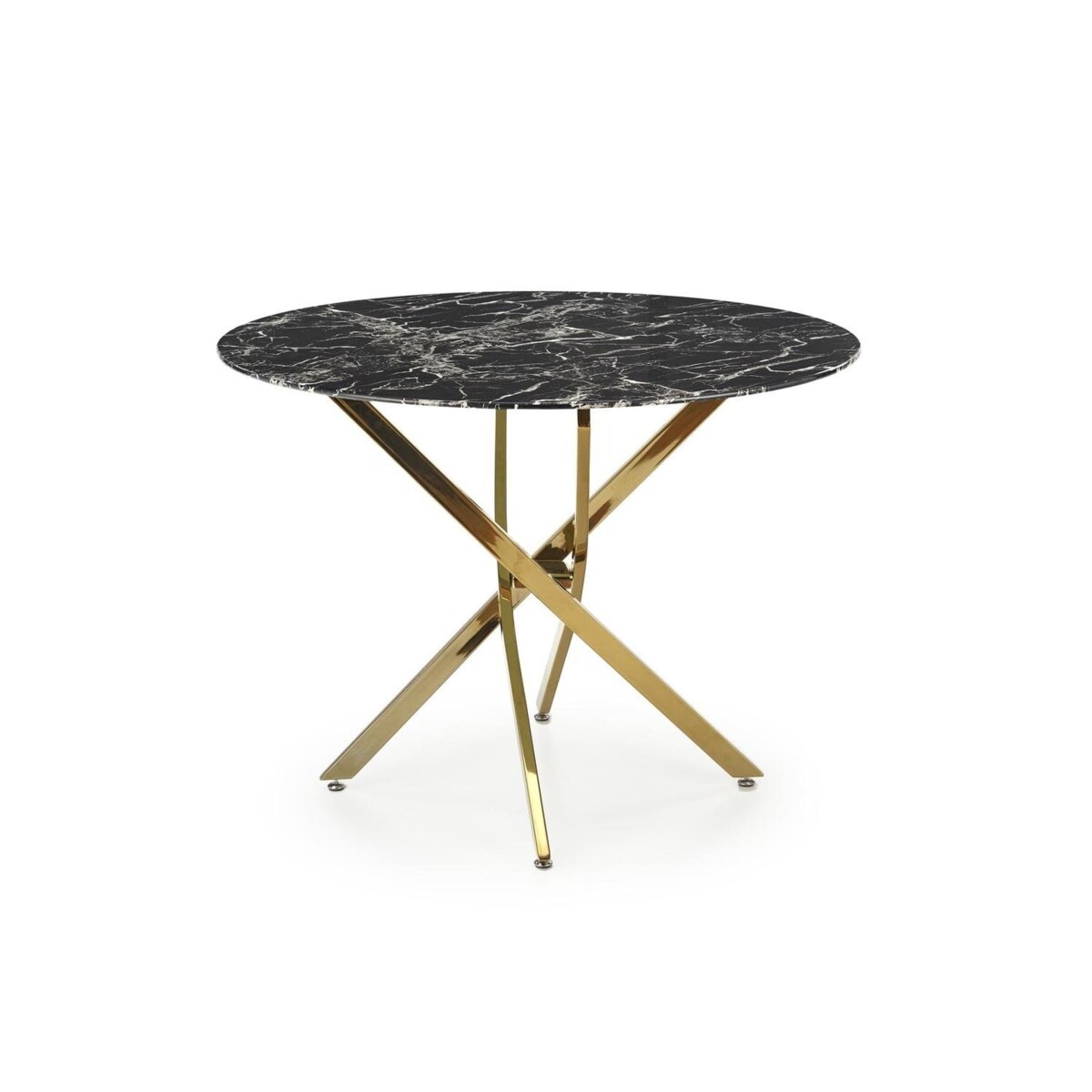 STÓŁ OKRĄGŁY Amber SZKLANY 100cm efekt marmuru METALOWE NOGI