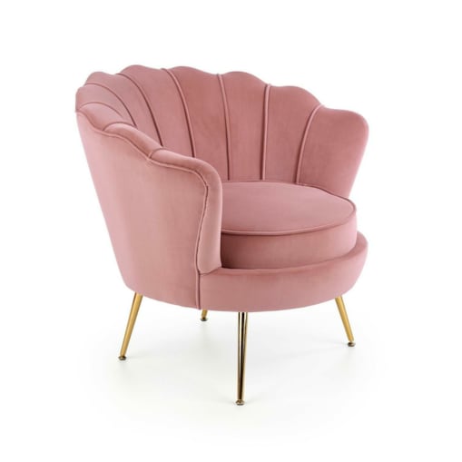 FOTEL MUSZELKA Florecja RÓŻOWY welwetowy złota podstawa