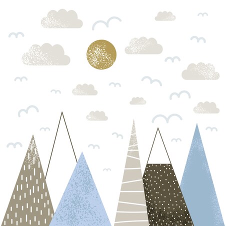 NAKLEJKI ŚCIENNE DLA DZIECI NIEBIESKIE GÓRY CHMURY PTAKI SŁOŃCE ZESTAW