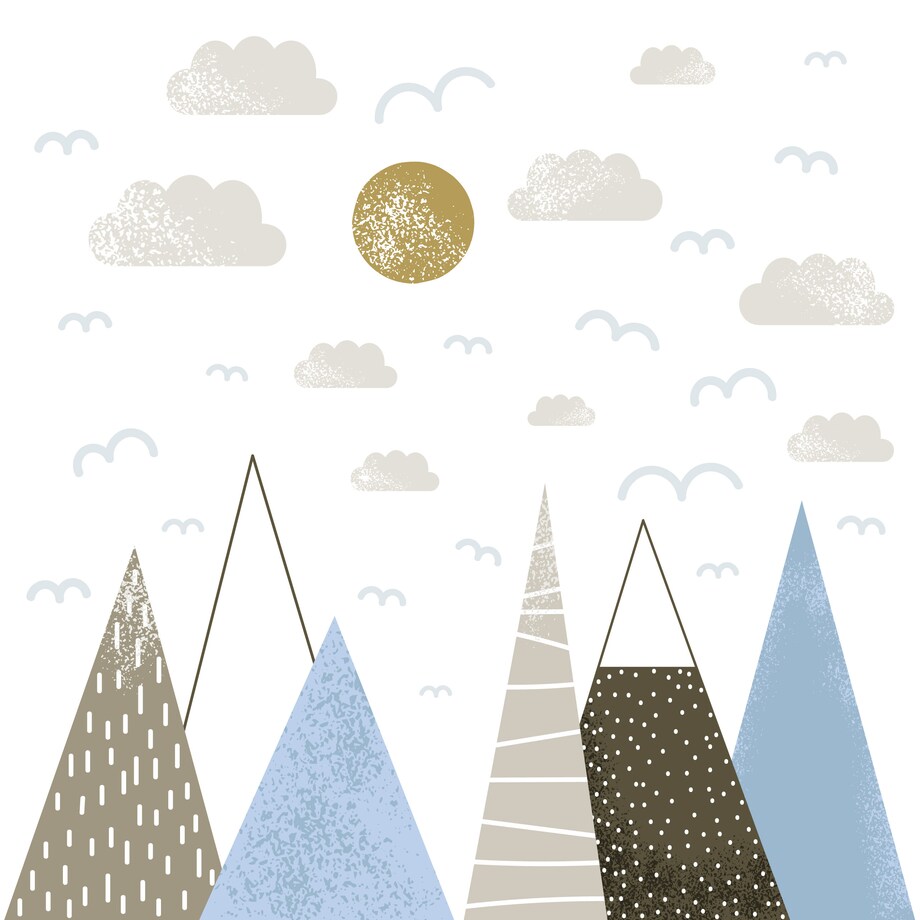 NAKLEJKI ŚCIENNE DLA DZIECI NIEBIESKIE GÓRY CHMURY PTAKI SŁOŃCE ZESTAW