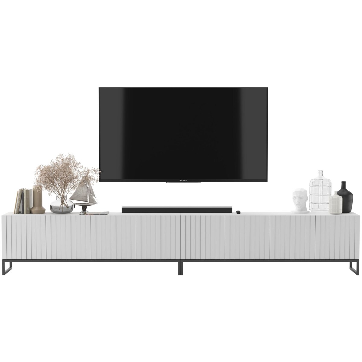 Szafka RTV Loft pod Telewizor Biały MAT Nowoczesna Komoda RTV Rama Czarna 300 cm