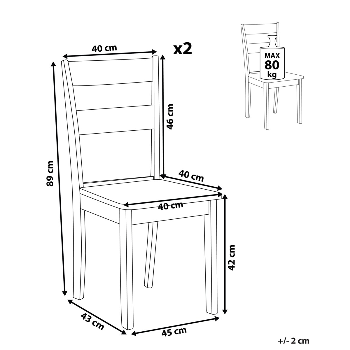 Zestaw 2 krzeseł do jadalni drewniany jasny z białym GEORGIA