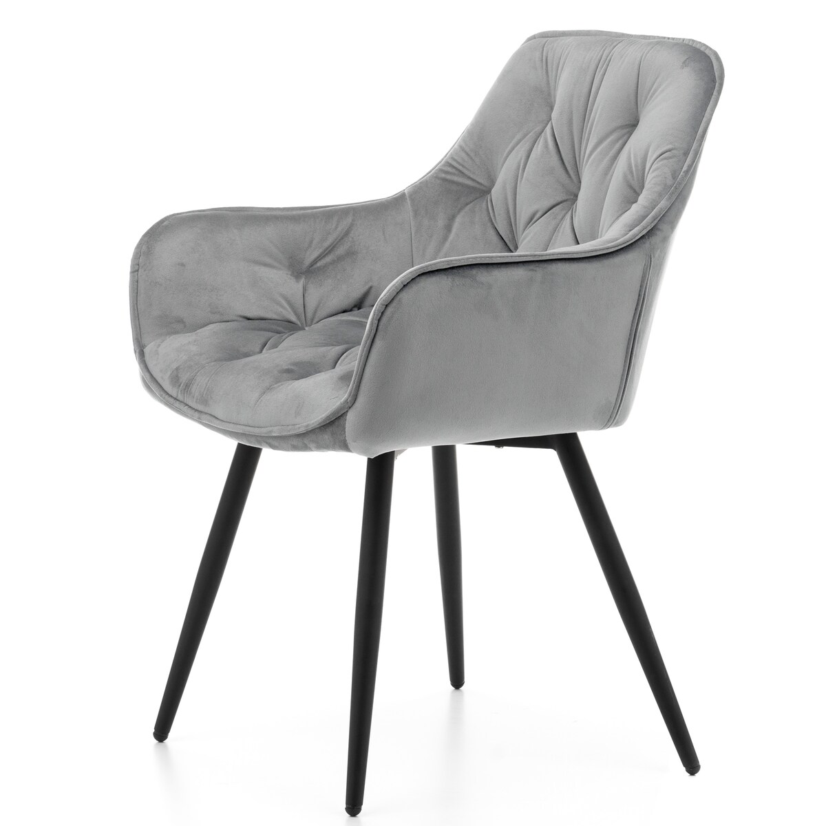 Krzesło tapicerowane pikowane do salonu jadalni welurowe SIENA jasnoszare