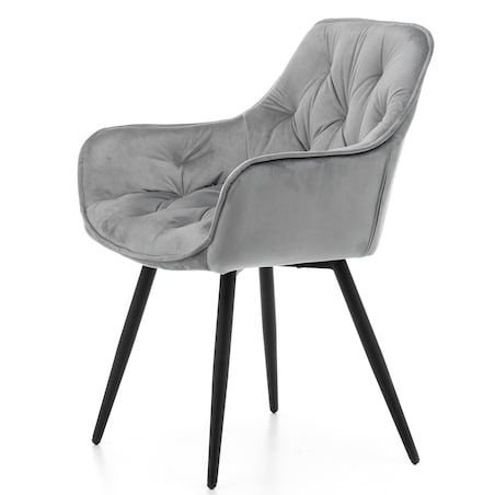 Krzesło tapicerowane pikowane do salonu jadalni welurowe SIENA jasnoszare
