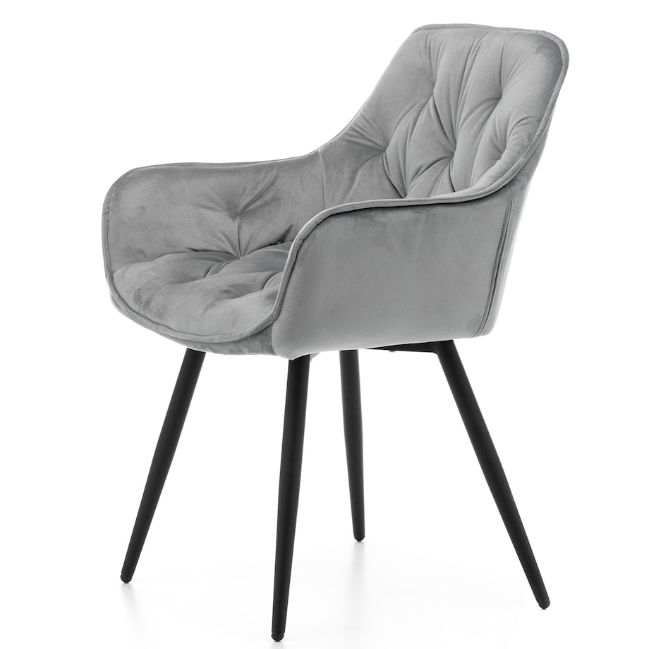 Krzesło tapicerowane pikowane do salonu jadalni welurowe SIENA jasnoszare