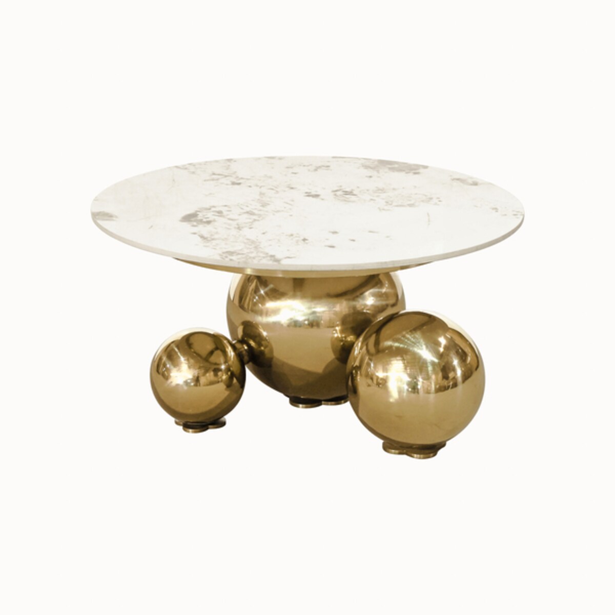 Złoty stolik kawowy Premium Milenio z kamiennym blatem marmurkowym Trio 80x45