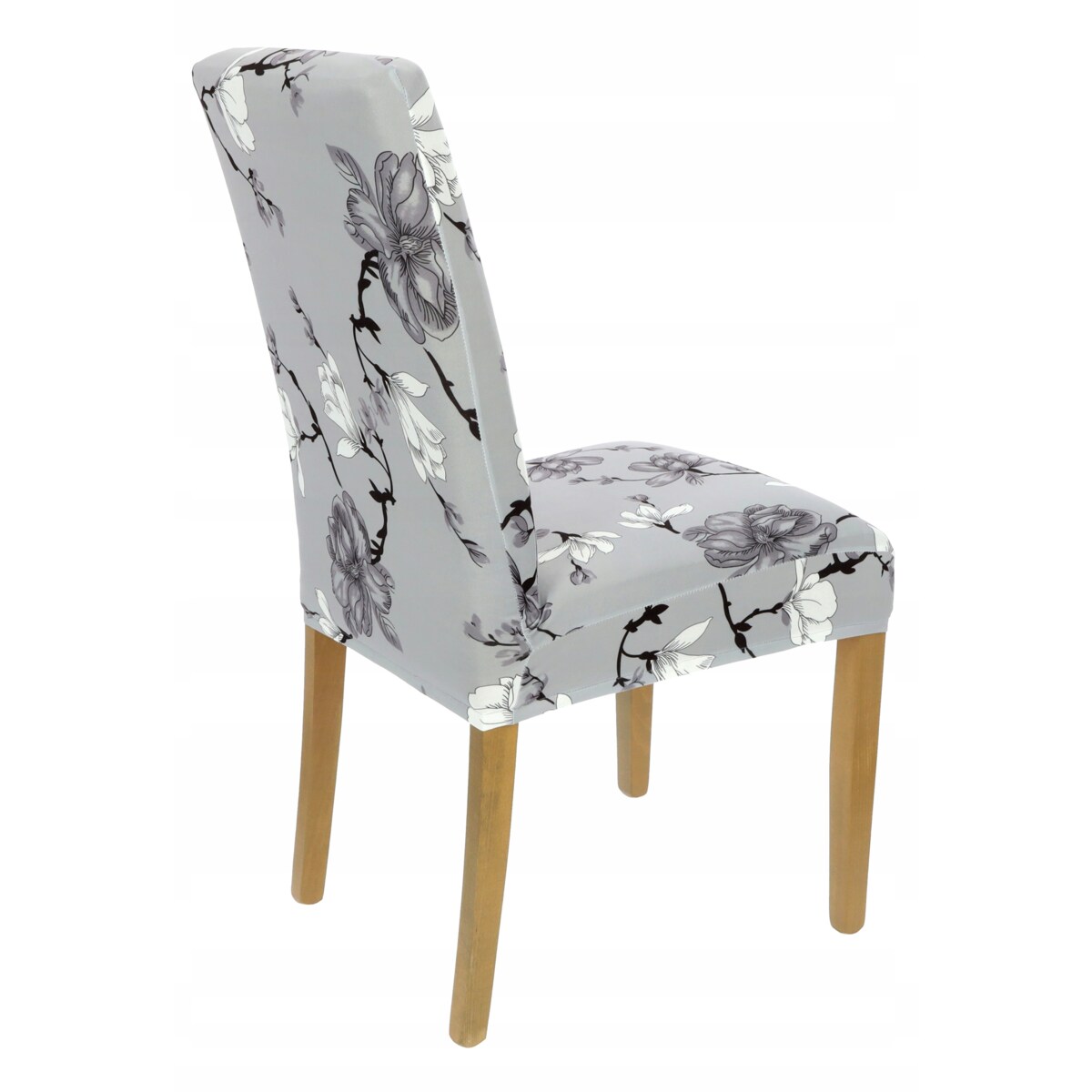 POKROWIEC NA KRZESŁO SZARY KWIATY WZORY ELASTYCZNY [21AH]