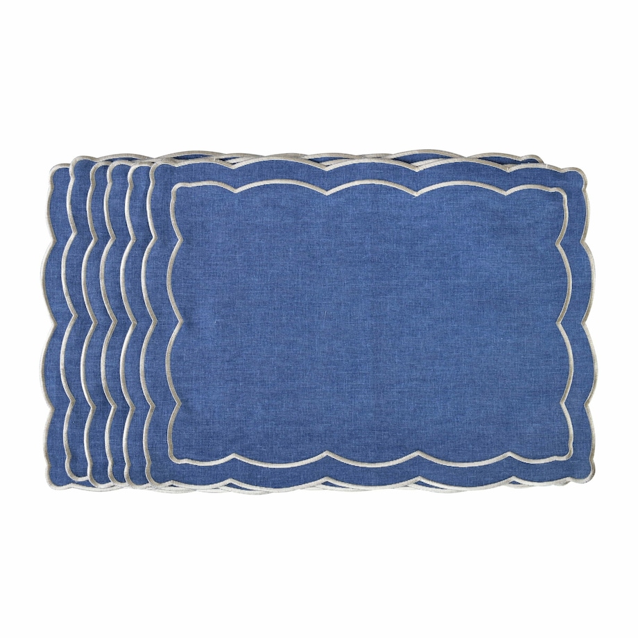Haftowane podkładki z falistym obrzeżem Blue Onde – komplet 6 szt.