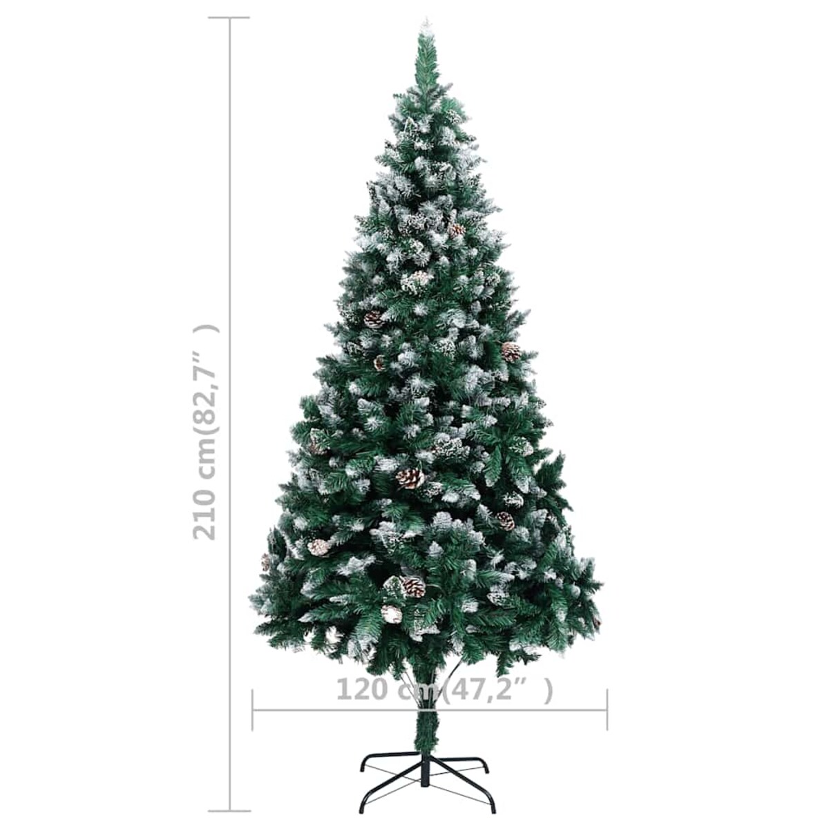 vidaXL Sztuczna choinka z lampkami, bombkami i szyszkami, 210 cm