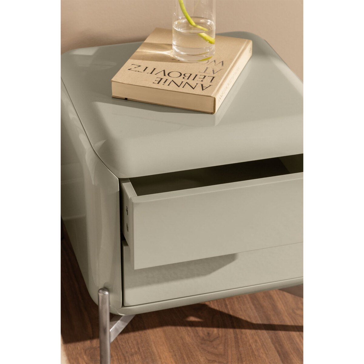 Szafka nocna 45x45 cm z MDF, błyszcząca Alazne miętowa