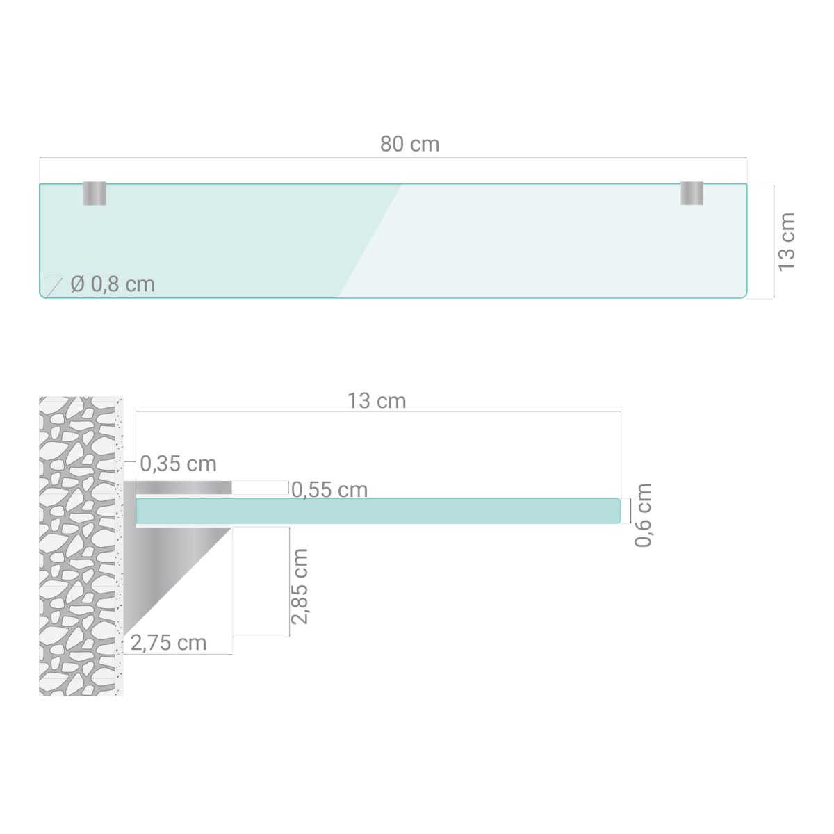 Szklana półka łazienkowa - transparentna - 80x13 cm