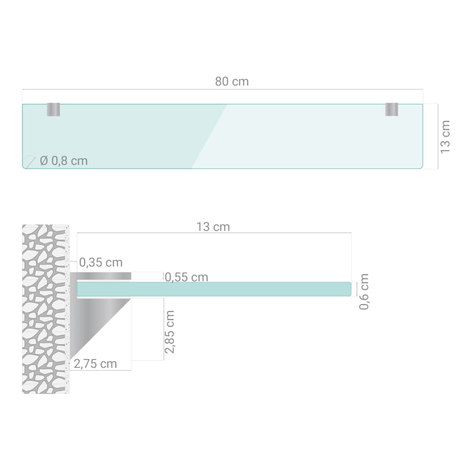 Szklana półka łazienkowa - transparentna - 80x13 cm