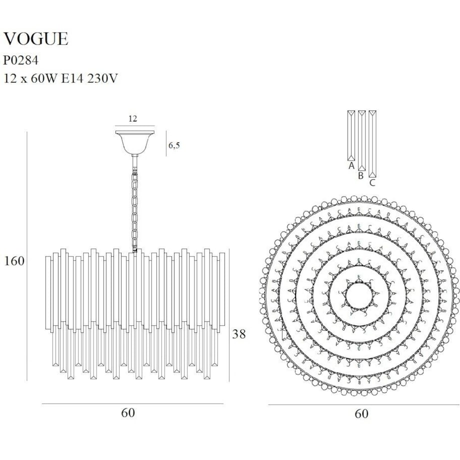 LAMPA wisząca VOGUE P0284 Maxlight kryształowa OPRAWA zwis sople crystal glamour złote przezroczyste