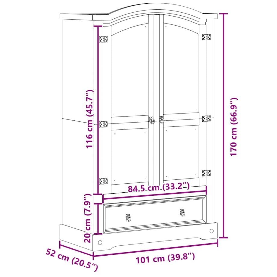 vidaXL Szafa "Corona" 101x52x170 cm Drewno lite sosnowe