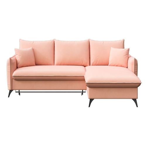 Brim Sofa narożna prawa z funkcją spania i pojemnikiem prawa brzoskwiniowa