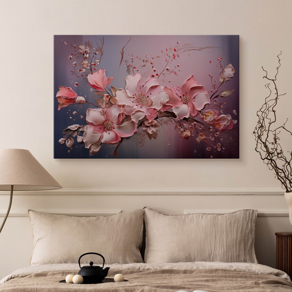 Obraz Ścienny Do Salonu Różowe Kwiaty Abstrakcja Natura Abstrakcja 120x80cm