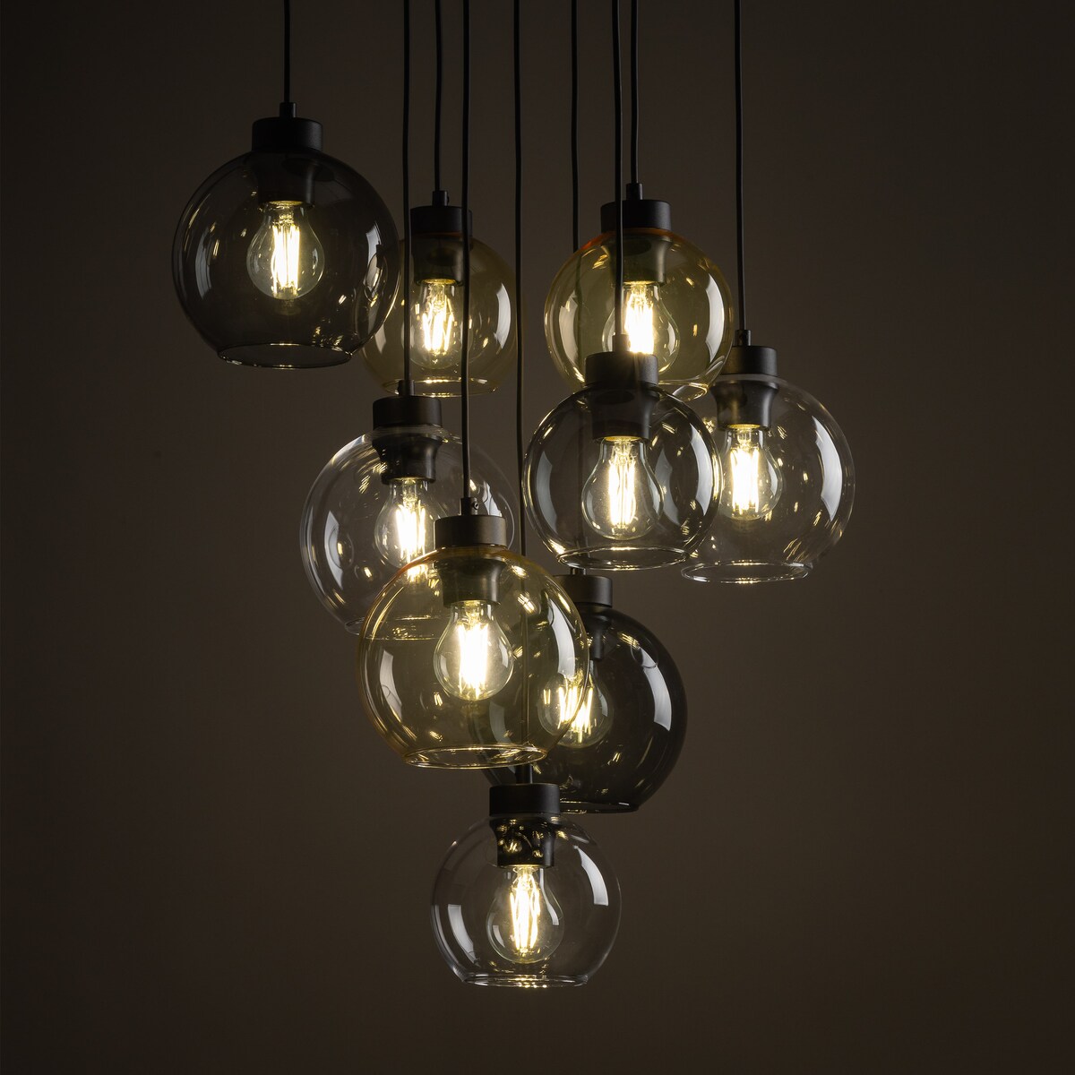 Lampa Wisząca Tk Lighting Cubus Mix 9 Kloszy Szary Bursztyn