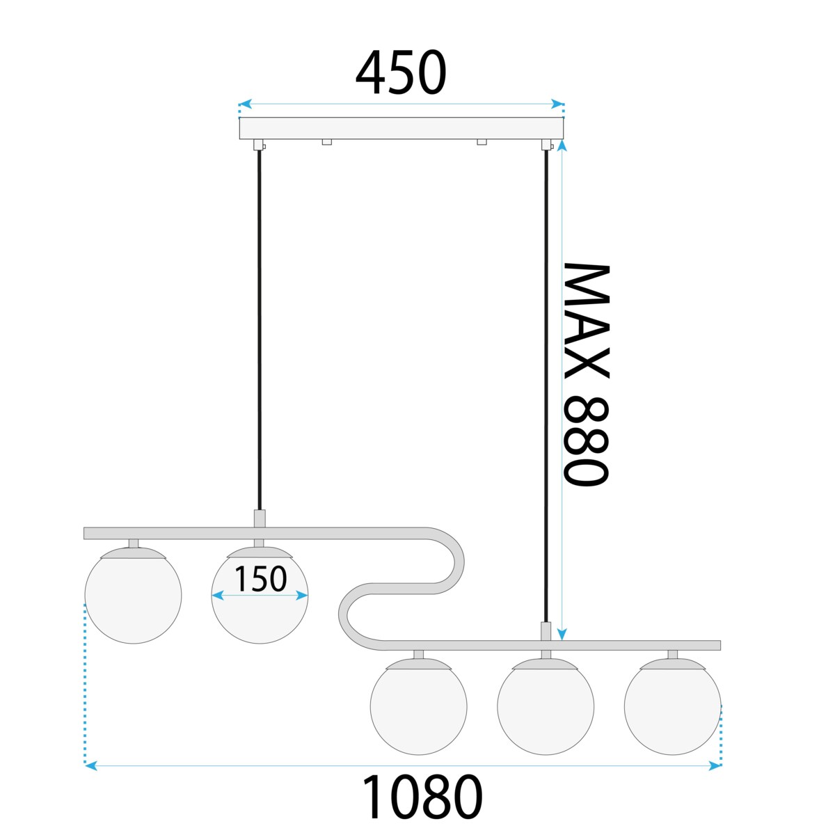Lampa sufitowa wisząca złota białe kule APP1599-5CP