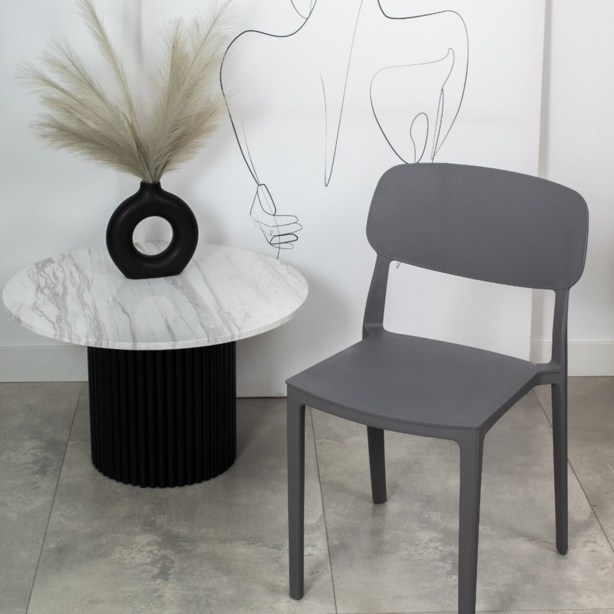 Krzesło plastikowe do salonu ogrodu nowoczesne szare oparcie