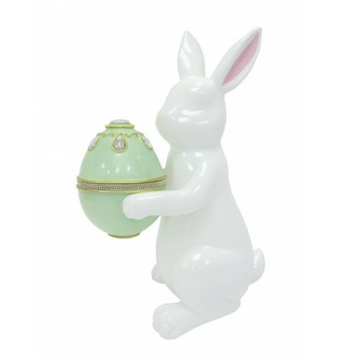 Dekoracja - ceramiczny królik z pisanką 35,8x23,5x15,3 cm zielona