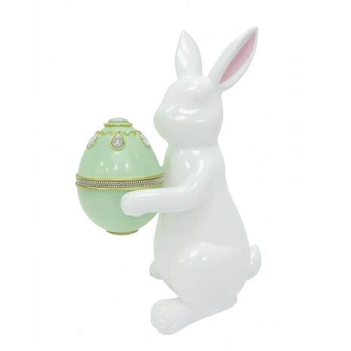 Dekoracja - ceramiczny królik z pisanką 35,8x23,5x15,3 cm zielona