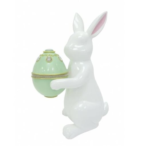 Dekoracja - ceramiczny królik z pisanką 35,8x23,5x15,3 cm zielona