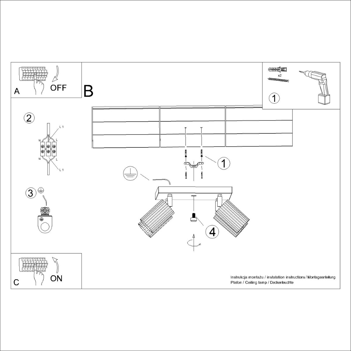 Plafon KARBON 4 czarny