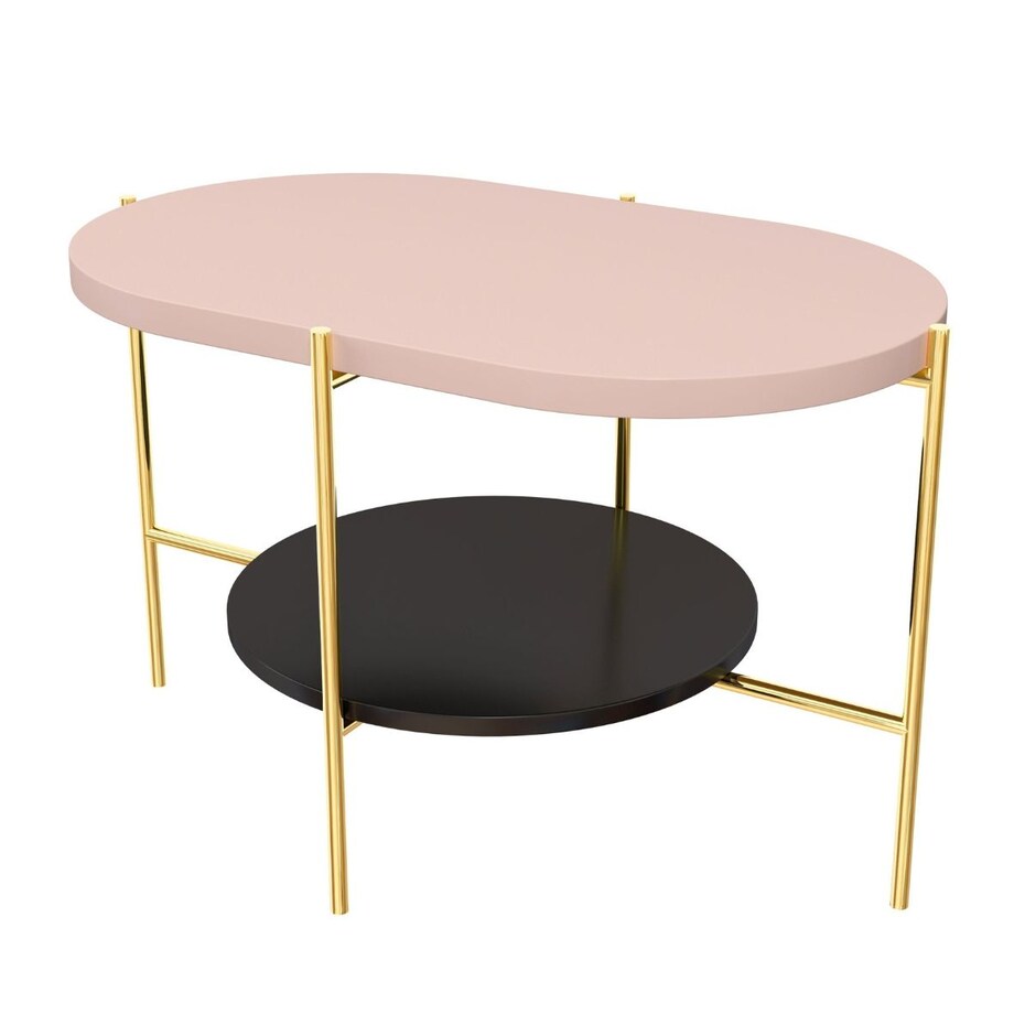 Nowoczesny stolik kawowy Dancan ARENA / złota podstawa + różowy i czarny blat
