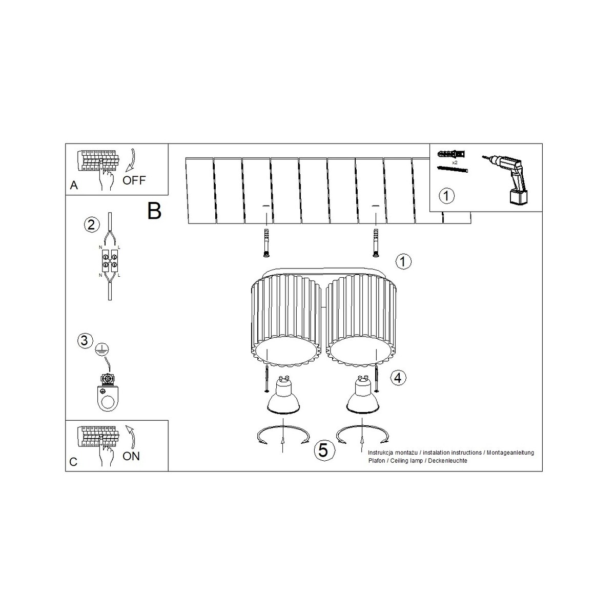 Plafon AURA 2 ochra czerwona GU10