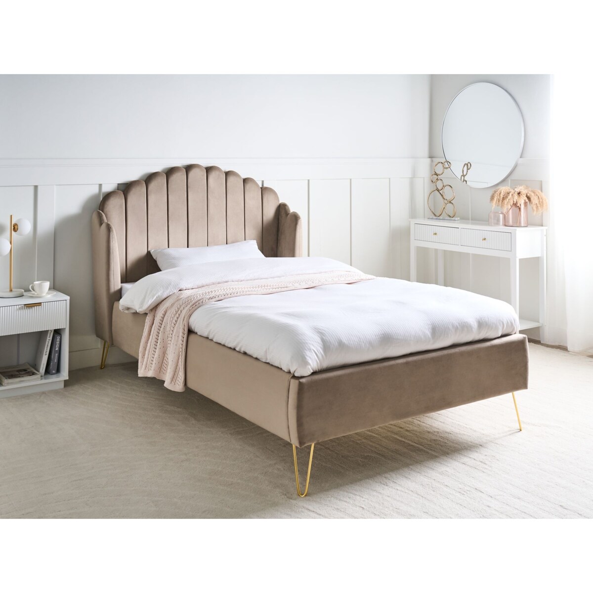 Łóżko Welur AMBILLOU 120 x 200 cm Beżowoszary