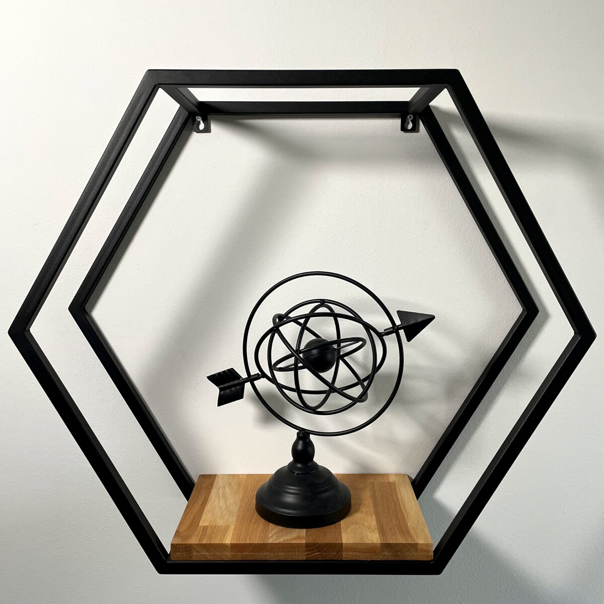 Półka loft hexagon dębowa 60cm 3d