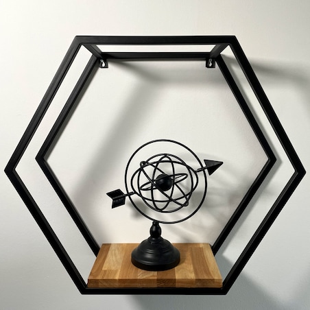 Półka loft hexagon dębowa 60cm 3d
