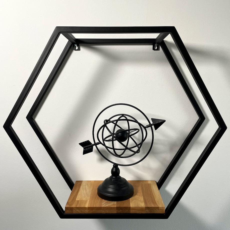 Półka loft hexagon dębowa 60cm 3d