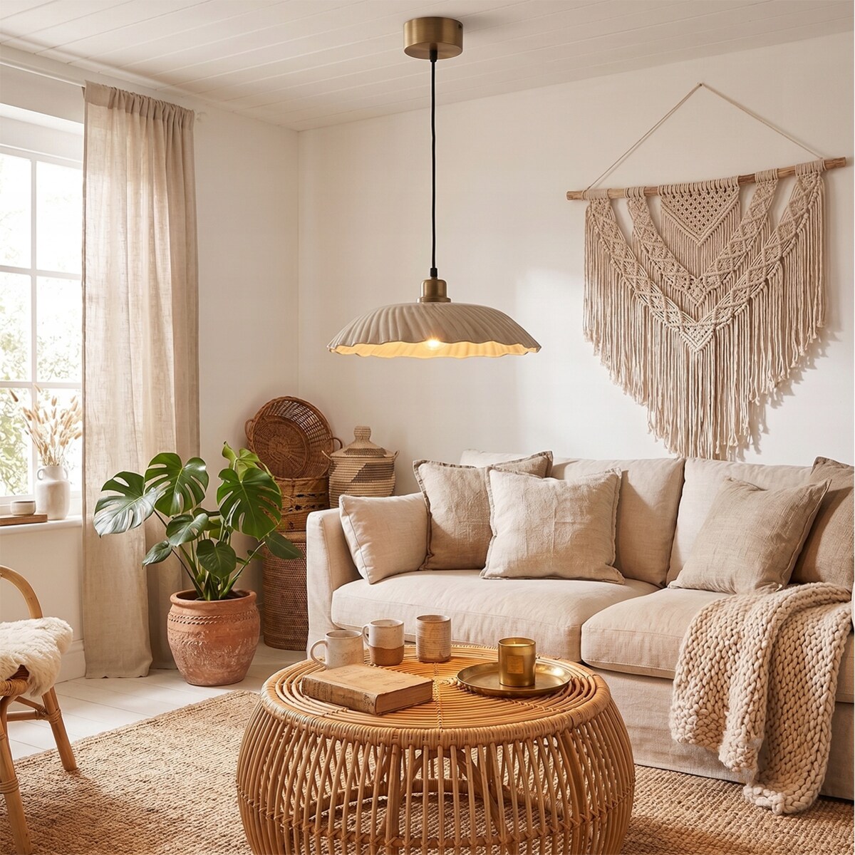 LAMPA SUFITOWA WISZĄCA 30cm NAD STÓŁ LOFT METALOWA BEŻOWA DO SALONU DOMU