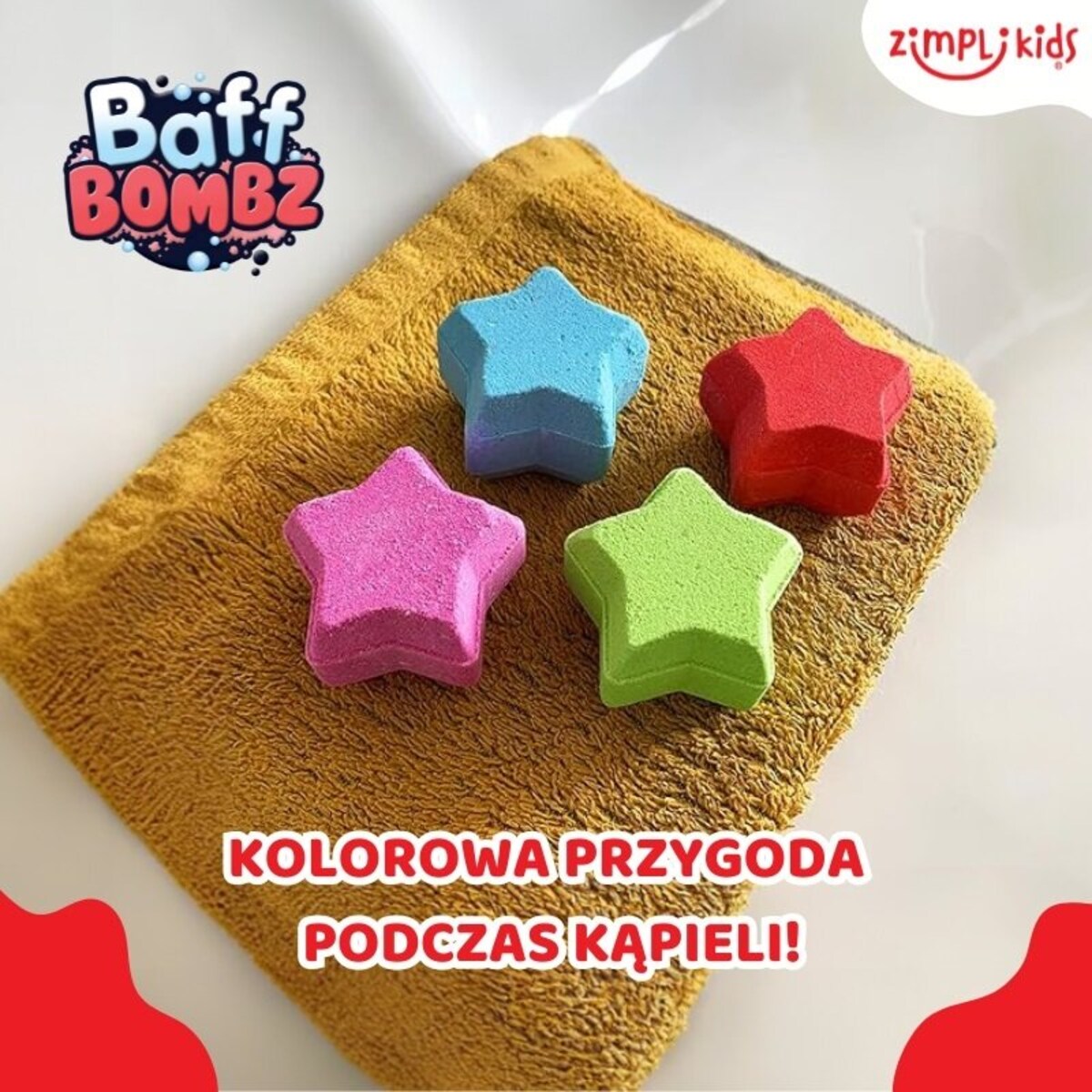 Musujące gwiazdki do zabawy zmieniające kolor wody Baff Bombz 4 szt. 3+ Zimpli Kids