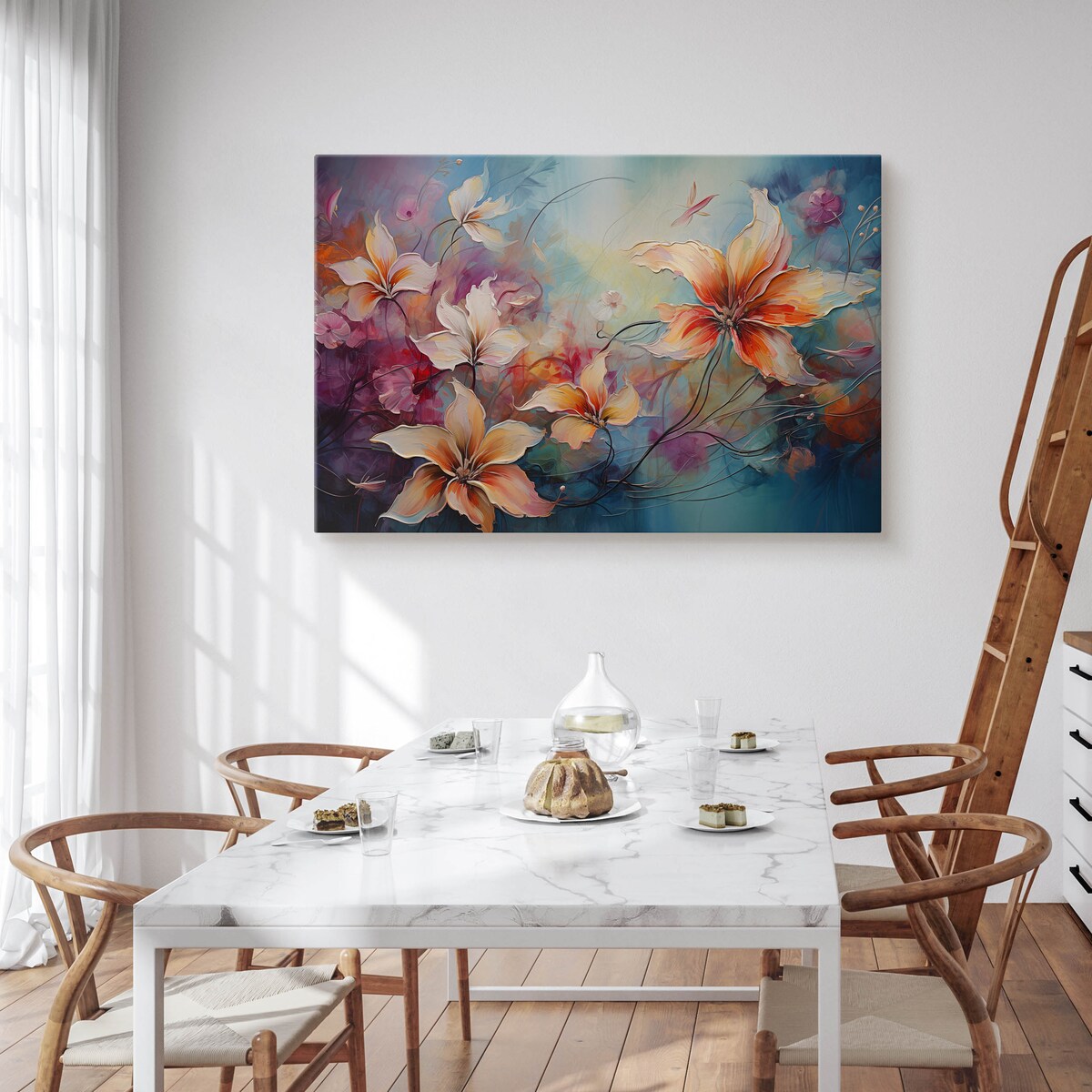 Obraz Na Płótnie Malowane Dzikie Kwiaty Abstrakcja Do Sypialni 70x50cm