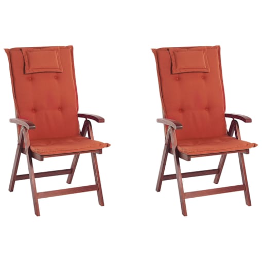 Zestaw 2 krzeseł ogrodowych drewno akacjowe z poduszkami czerwonymi TOSCANA