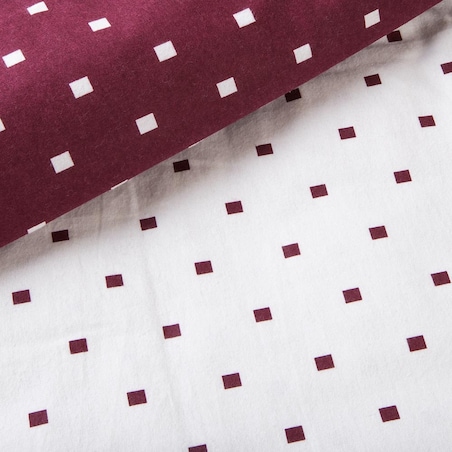 Pościel flanelowa 140x200 Arvena bordowa w renifery i kratkę, Flanelove