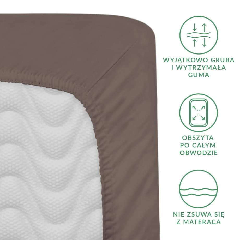 Prześcieradło satynowe z gumką 160x200 kolor Sepia