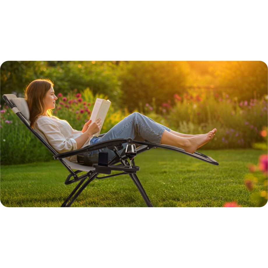 Leżak ogrodowy grawitacyjny Sofotel plażowy szary składany fotel na taras balkon