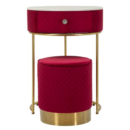 Toaletka z taboretem Nightstand Dressing Vellit, zestaw 2 szt., zestaw do makijażu, czerwony, złoty, Mauro Ferretti